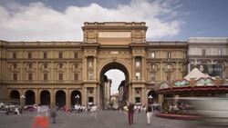 he triumphal arch in Piazza della Repubblica, Florence. The city is the capital of Tuscany and is known as the birthplace of the Renaissance. Stock Footage