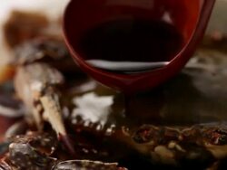 ECU TS Shot of pouring Soy Sauce into kanjang gaejang (marinate in soy sauce) / Seoul, South Korea Stock Footage