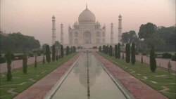 The Taj Mahal rises above a reflecting pool. Stock Footage