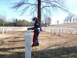 Little Soldier Laying Flag On Grave Stock Footage
