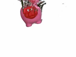 CU SLO MO Piggy bank falling into water against / Vieux Pont, Normandy, France  Stock Footage