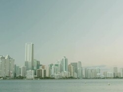 WS View of Miami skyline with water foreground / Miami, Florida, United States Stock Footage