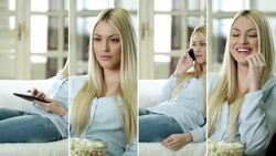 Watching TV. Video Wall. Stock Footage