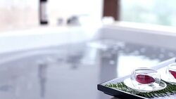 clean water in spa bathtub in modern bathroom Stock Footage