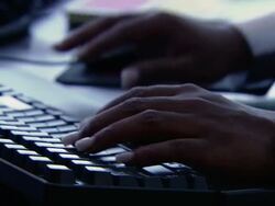 MS Hands with long finger nails being  typed  on  computer keyboard  AUDIO / New York City, New York, United States Stock Footage