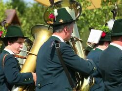 MS Bavarian brass musicians playing at open air festival Stock Footage