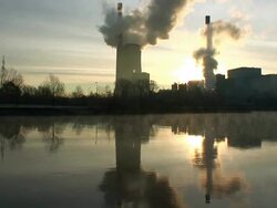 WS View of coal power plant / Saarlouis, Saarland, Germany Stock Footage
