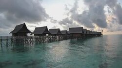 Water village at sunrise Stock Footage