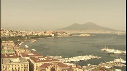 Mt. Vesuvius is a dramatic backdrop for Naples, Italy. Stock Footage
