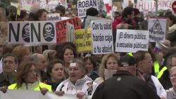 Medical workers march against budget cuts and plans to partly privatise health service News Clip
