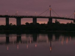 MS View of Twinkling lights of early morning traffic on Westgate Bridge / Melbourne, Victoria, Australia Stock Footage