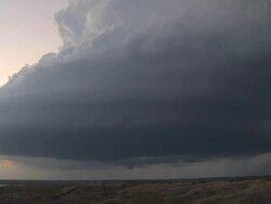 WS T/L View of beautiful striated supercell thunderstorm spinning over Lake Kemp / Lake Kemp, Texas, United States Stock Footage