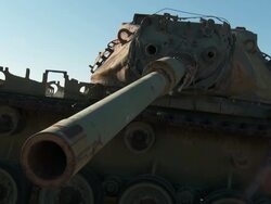 MS Turret of broken down tank Stock Footage