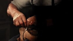 HD Super Slow-Mo: Shoemaker Sewing The Insole Stock Footage