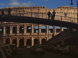 The Coliseum of Rome and Annibaldi bridge Stock Footage