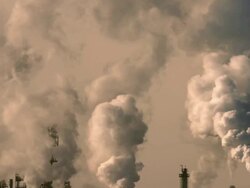 Oil refinery emitting green house gases Stock Footage