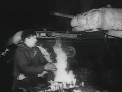 MS Shot of  first winter of siege  guard of armed worker volunteers defending Leningrad AUDIO / Leningrad, Russia Stock Footage