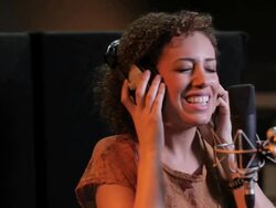 Female performing in recording studio Stock Footage