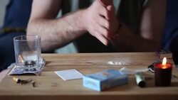 Drug Addict Cutting Cocaine Lines Stock Footage