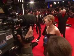 NEWS CAPSULE REPORTER/CHYRON: Berlin Film Festival, Berlin, Germmany, 2/6/09 Stock Footage