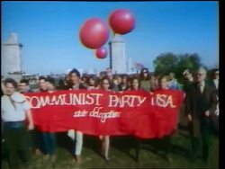 1960s people carrying "Communist Party USA" banner in peace demonstration / Washington DC / newsreel Stock Footage