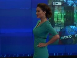 America Olivo (Baby Quest spokeswoman) poses for the press at NASDAQ, where she would ring the opening bell in New York, NY, on 8/14/13. (Getty Images Entertainment Video) Stock Footage
