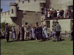 The Queen and the Duke of Edinburgh being introduced to Guests, Scotland, United Kingdom, 1957 Stock Footage