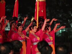 LS Ancient rituals to welcome the guests in front of city wall/xian,shaanxi,China Stock Footage