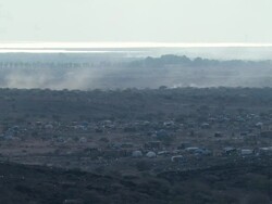 WS View of tents in refugee camp with smokes / Djibouti Stock Footage