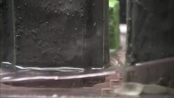 Dyed water flows around building models in an experiment. Stock Footage