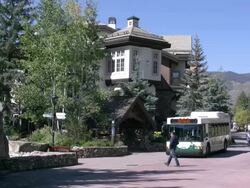 Tour bus stops at Vail Stock Footage