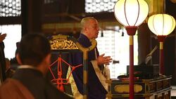 Monk ceremony in temple Stock Footage