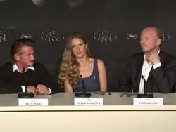 INTERVIEW: Sean Penn on foreign policy, corruption, how organizations are affecting the relief work at Haiti Press Conference: 65th Cannes Film 2012 on May 18, 2012 in Cannes, France (Footage by WireImage Video/Getty Images) Stock Footage