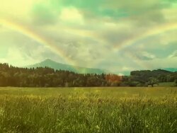 Rainbows over the meadow Stock Footage