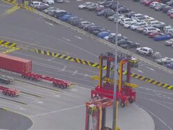 WS AERIAL TS ZO View of car moving In parking lot / Sydney, New South Wales, Australia Stock Footage
