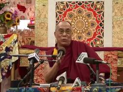 MS Dalai Lama giving his answer to interview question AUDIO / Dharamsala, Himachal Pradesh, India Stock Footage