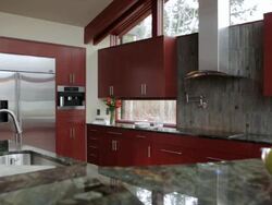 MS PAN Shot of kitchen in modern home / Lake Oswego, Oregon, United States Stock Footage