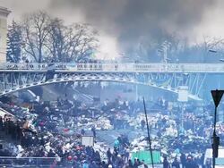 Barricades near Independence Square in Kiev, February 2014 Stock Footage