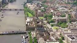 Aerials of Fishing for Leave and Vote Remain EU Referendum Campaign Boats on the River Thames News Clip