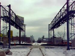 MS Shot of cars crossing train crossing during sunshine / Minneapolis, Minnesota, United States Stock Footage