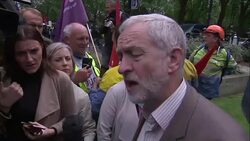 Jeremy Corbyn Soundbite at rally of Steelworkers marching through London News Clip