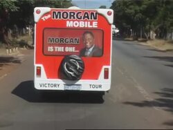 Opposition leader Tsvangarai on MDC campaign tour bus News Clip