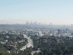 WS, Lockdown of Los Angeles skyline and smog, California, USA Stock Footage