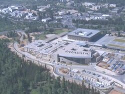 Aerial Israel Parliament - the Knesset - in the new city of Jerusalem, Israel Stock Footage