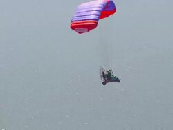 WS AERIAL ZI ZO View of paragliding / Werribee, Victoria, Australia Stock Footage