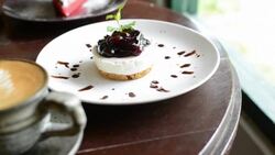 HD:Coffee with dessert blueberry cheese pie Stock Footage