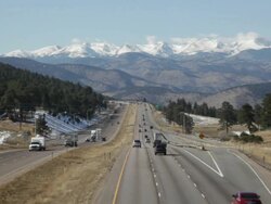 HD video Interstate-70 highway traffic and Rocky Mountains Colorado Stock Footage