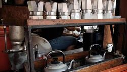 moka pot use coffee maker with hot coffee Stock Footage