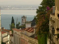 MS Church in Downtown Lisbon with Tagus River / Lisbon, Portugal   Stock Footage