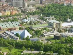 WS AERIAL View of Exhibition compound / Prague, Czech Republic Stock Footage